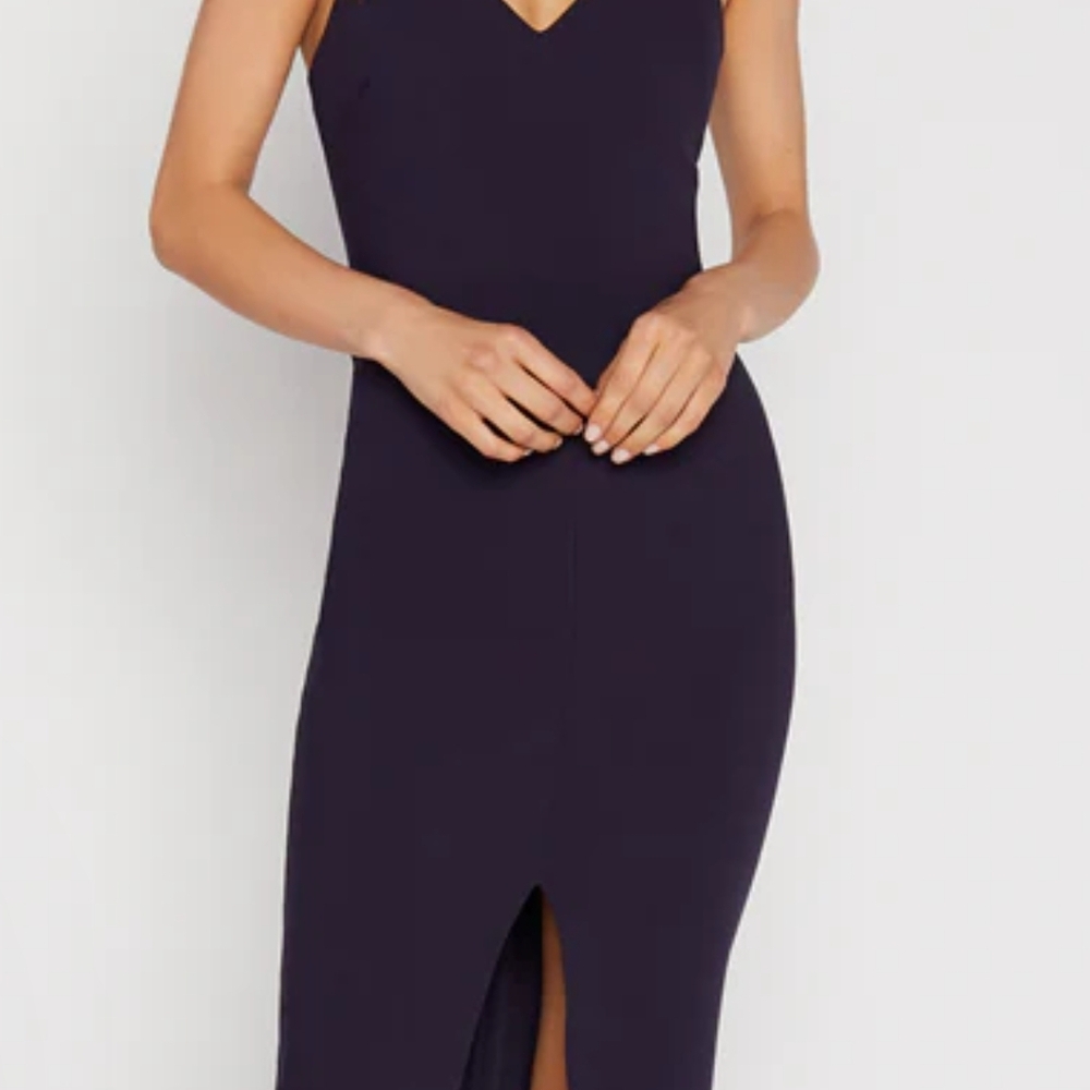 Black! Likely Blue Sheath Midi Dress V-Neck Slit (Not Blue Or Purple)